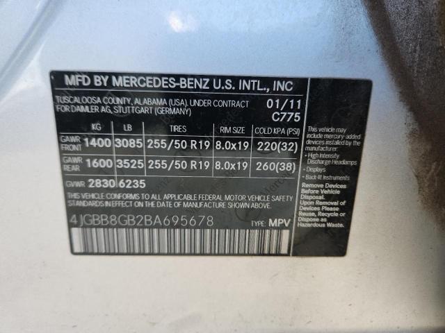 4JGBB8GB2BA695678 - 2011 MERCEDES-BENZ ML 350 4MATIC SILVER photo 13