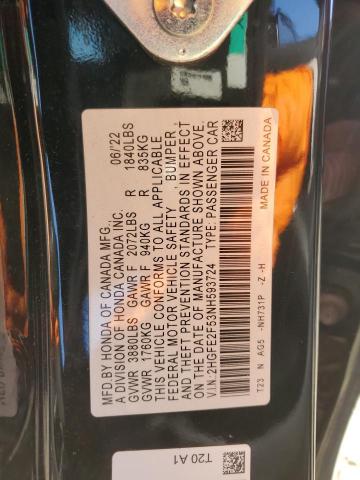 2HGFE2F53NH593724 - 2022 HONDA CIVIC SPORT BLACK photo 12