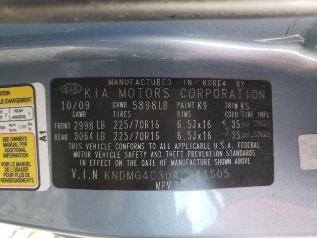 KNDMG4C30A6341505 - 2010 KIA SEDONA LX BLUE photo 12