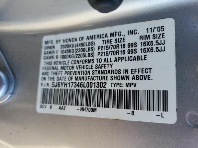 5J6YH17346L001302 - 2006 HONDA ELEMENT LX SILVER photo 14