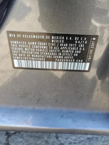 3VWC57BU7KM028009 - 2019 VOLKSWAGEN JETTA S ნაცრისფერი ფოტო 12