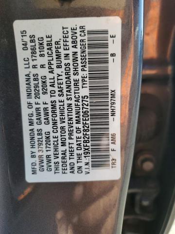 19XFB2F82FE067275 - 2015 HONDA CIVIC EX GRAY photo 13