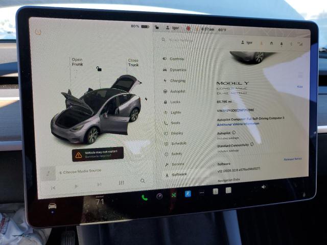 5YJYGDEE2MF217986 - 2021 TESLA MODEL Y Сұр фото 9