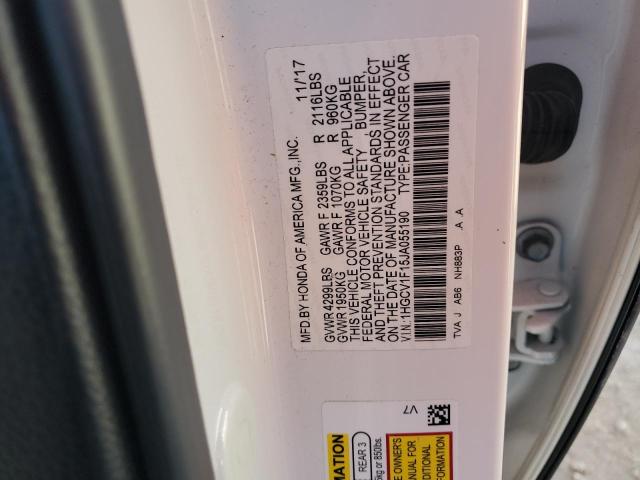 1HGCV1F15JA055190 - 2018 HONDA ACCORD LX WHITE photo 12