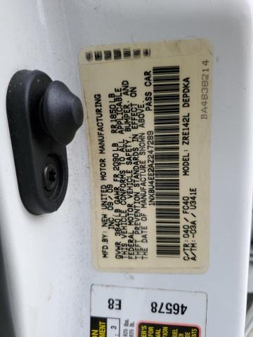 1NXBU4EE2AZ247289 - 2010 TOYOTA COROLLA BASE WHITE photo 12