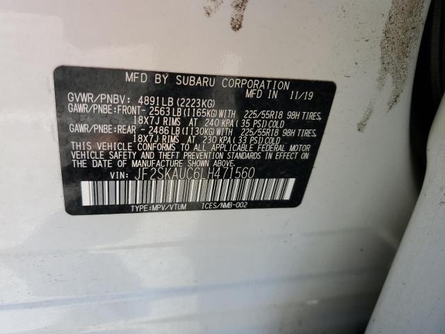 JF2SKAUC6LH471560 - 2020 SUBARU FORESTER LIMITED WHITE photo 13