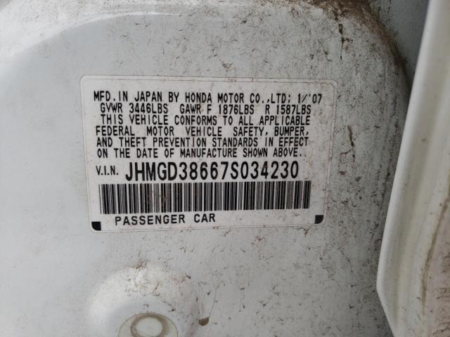 JHMGD38667S034230 - 2007 HONDA FIT S 白色 照片 12