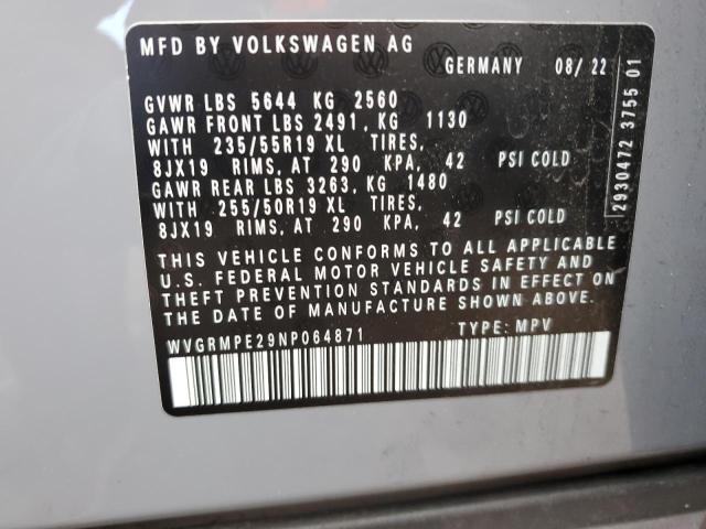 WVGRMPE29NP064871 - 2022 VOLKSWAGEN ID.4 PRO GRAY photo 13