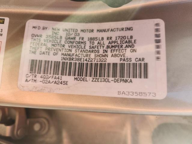 1NXBR38E14Z271322 - 2004 TOYOTA COROLLA CE 金色 照片 13