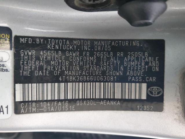 4T1BK36B66U063081 - 2006 TOYOTA AVALON XL SILVER photo 12