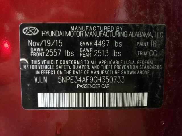 5NPE34AF9GH350733 - 2016 HYUNDAI SONATA SPORT RED photo 12