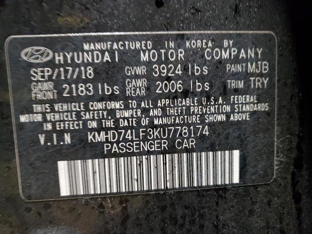 KMHD74LF3KU778174 - 2019 HYUNDAI ELANTRA SE BLACK photo 12