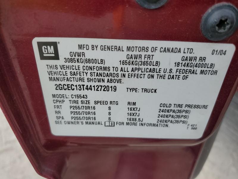 2GCEC13T441272019 - 2004 CHEVROLET SILVERADO C1500 BURGUNDY photo 12