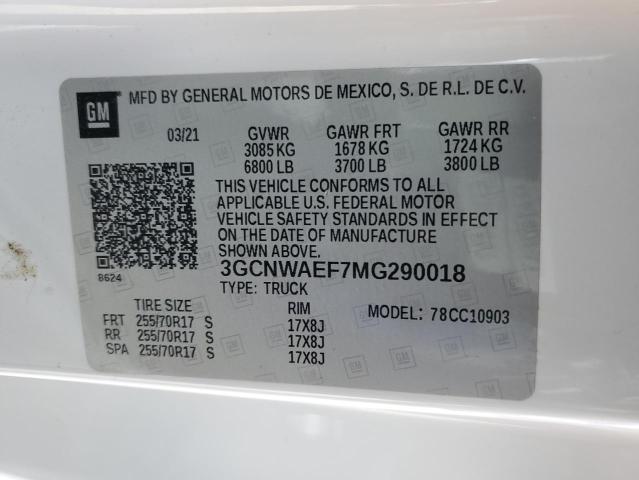 3GCNWAEF7MG290018 - 2021 CHEVROLET SILVERADO C1500 WHITE photo 12