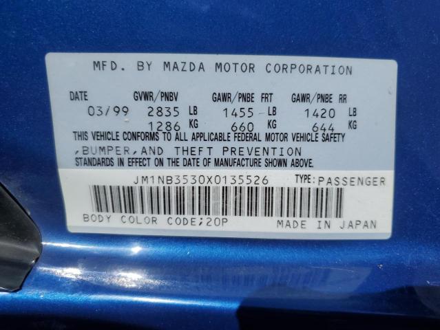 JM1NB3530X0135526 - 1999 MAZDA MX-5 MIATA ლურჯი ფოტო 12