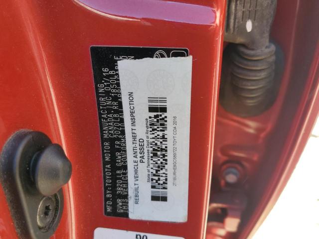 2T1BURHE8GC589722 - 2016 TOYOTA COROLLA L 红色 照片 12