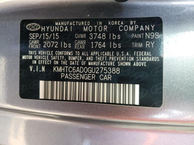 KMHTC6AD0GU275388 - 2016 HYUNDAI VELOSTER GRAY photo 14