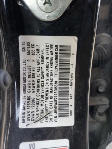 JHMFA3F27AS005380 - 2010 HONDA CIVIC HYBRID BLACK photo 12