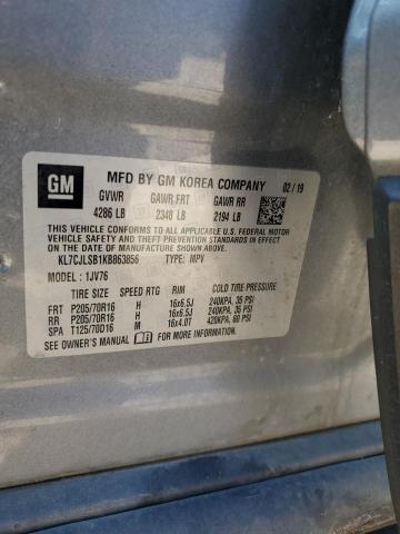 KL7CJLSB1KB863856 - 2019 CHEVROLET TRAX 1LT Argent photo 13