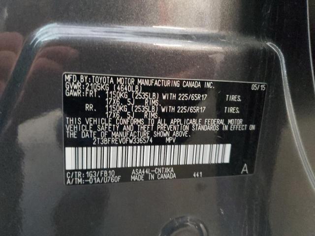 2T3BFREV0FW336574 - 2015 TOYOTA RAV4 LE GRAY photo 13