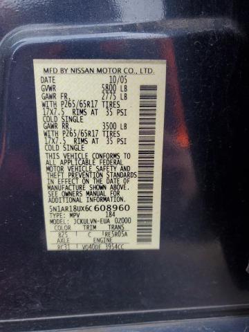 5N1AR18UX6C608960 - 2006 NISSAN PATHFINDER LE 蓝色 照片 14