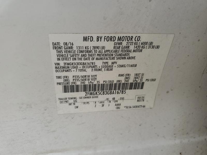 2FMGK5C83GBA16785 - 2016 FORD FLEX SEL WHITE photo 13