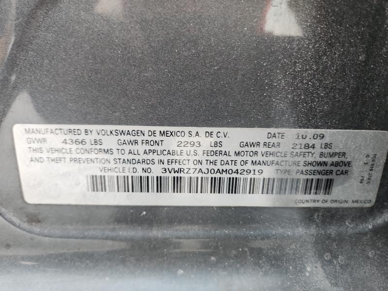 3VWRZ7AJ0AM042919 - 2010 VOLKSWAGEN JETTA SE GRAY photo 12