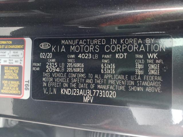 KNDJ23AU3L7731020 - 2020 KIA SOUL LX GRAY photo 12