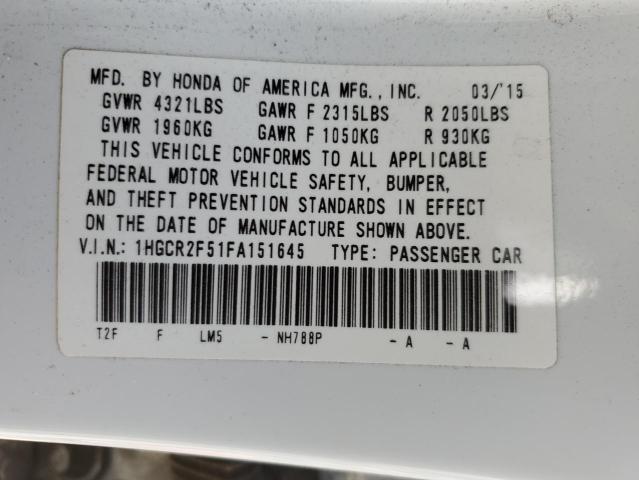 1HGCR2F51FA151645 - 2015 HONDA ACCORD SPORT WHITE photo 12