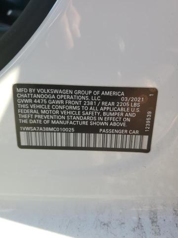 1VWSA7A38MC010025 - 2021 VOLKSWAGEN PASSAT SE თეთრი ფოტო 12