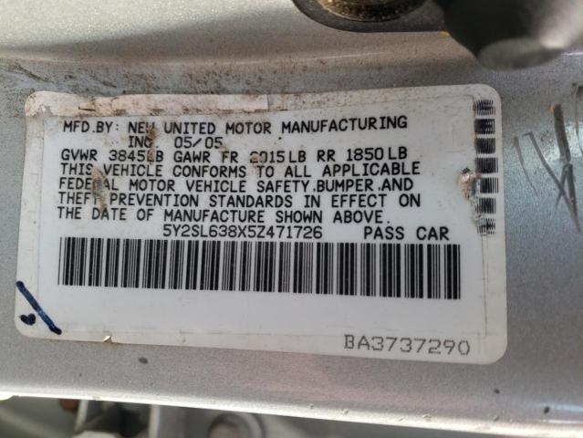 5Y2SL638X5Z471726 - 2005 PONTIAC VIBE SILVER photo 12