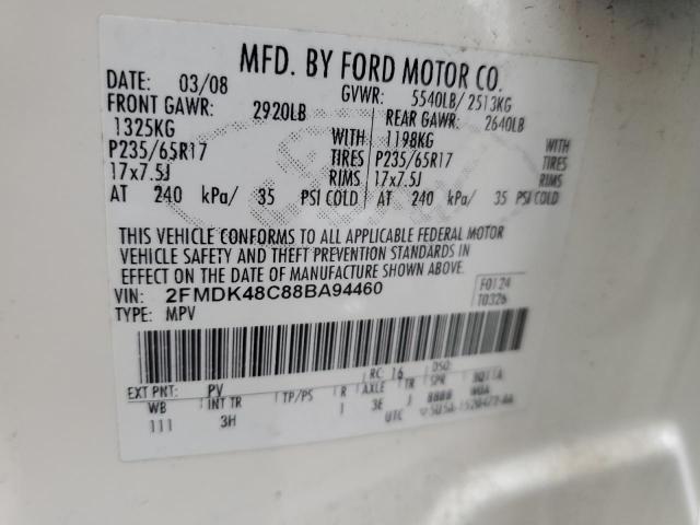 2FMDK48C88BA94460 - 2008 FORD EDGE SEL WHITE photo 13