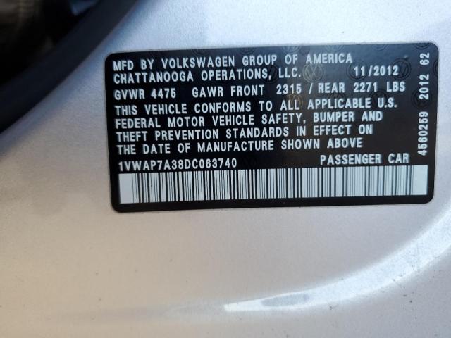 1VWAP7A38DC063740 - 2013 VOLKSWAGEN PASSAT S SILVER photo 12