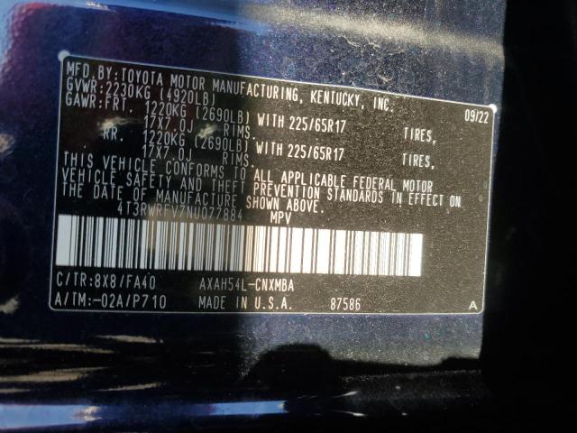 4T3RWRFV7NU077884 - 2022 TOYOTA RAV4 XLE BLUE photo 13