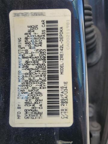 5YFBU4EE6DP200353 - 2013 TOYOTA COROLLA BASE Qara foto 12