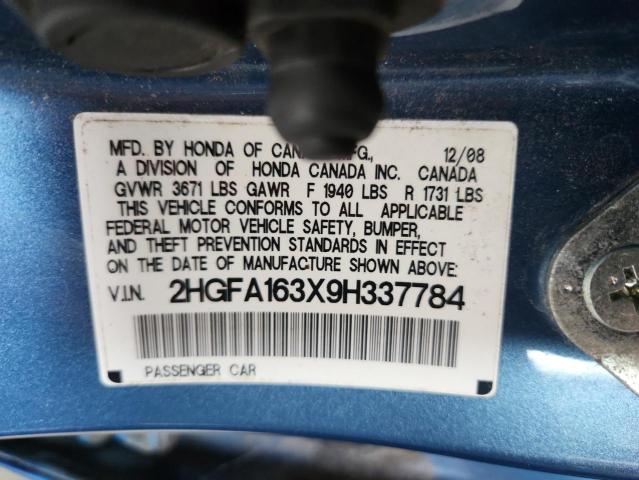 2HGFA163X9H337784 - 2009 HONDA CIVIC VP Көк фото 12