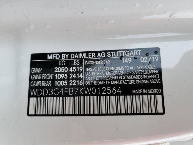 WDD3G4FB7KW012564 - 2019 MERCEDES-BENZ A 220 4MATIC WHITE photo 12