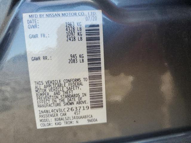 1N4BL4CV3LC263719 - 2020 NISSAN ALTIMA SR GRAY photo 12