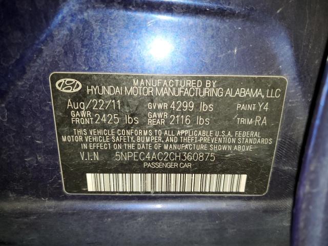 5NPEC4AC2CH360875 - 2012 HYUNDAI SONATA SE BLUE photo 12