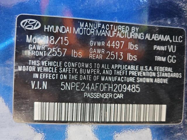 5NPE24AF0FH209485 - 2015 HYUNDAI SONATA SE BLUE photo 12