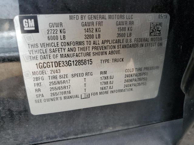 1GCGTDE33G1285815 - 2016 CHEVROLET COLORADO Z71 BLACK photo 12