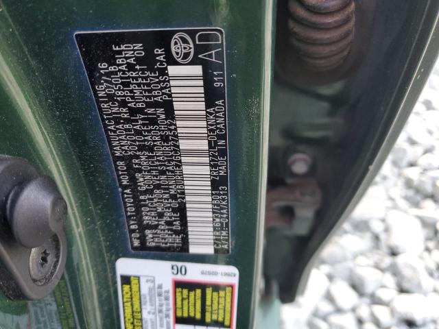 2T1BURHE7GC727542 - 2016 TOYOTA COROLLA L GREEN photo 12