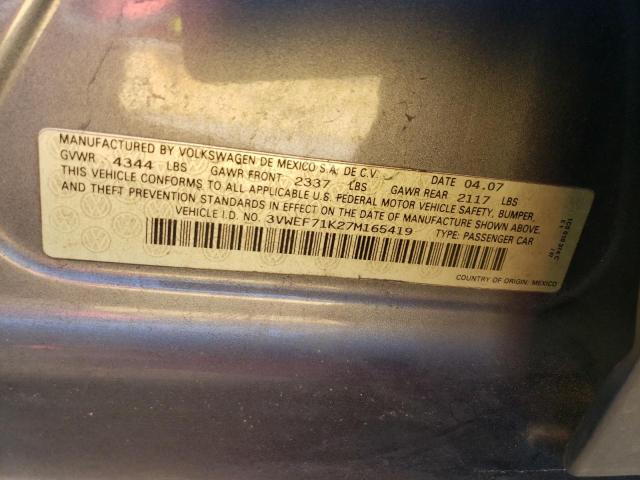 3VWEF71K27M165419 - 2007 VOLKSWAGEN JETTA WOLFSBURG 灰色 照片 12