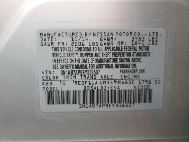 3N1AB7AP8EY338507 - 2014 NISSAN SENTRA S SILVER photo 12