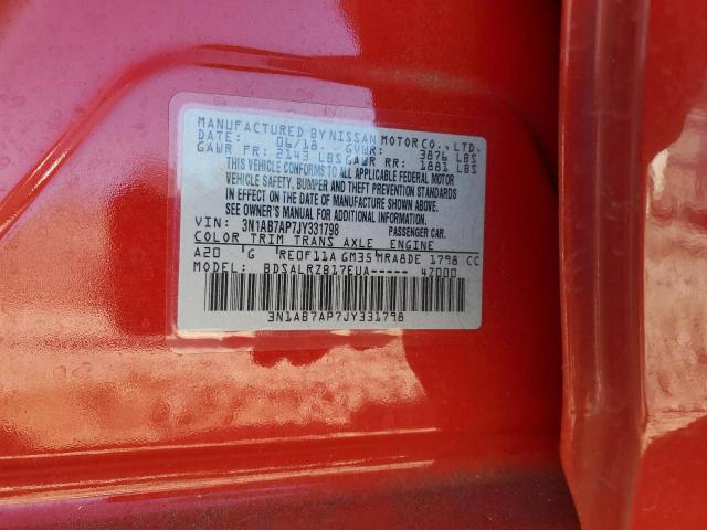 3N1AB7AP7JY331798 - 2018 NISSAN SENTRA S RED photo 12