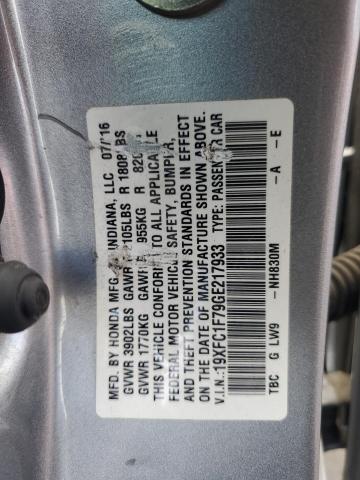 19XFC1F79GE217933 - 2016 HONDA CIVIC EXL SILVER photo 12