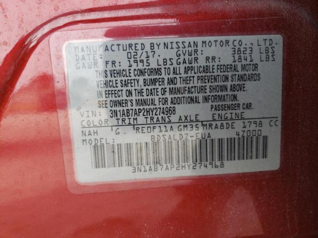 3N1AB7AP2HY274968 - 2017 NISSAN SENTRA S RED photo 13