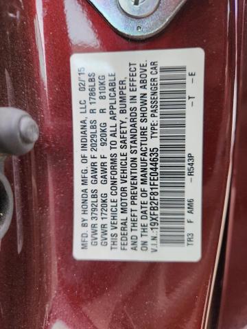 19XFB2F81FE044635 - 2015 HONDA CIVIC EX BURGUNDY photo 13