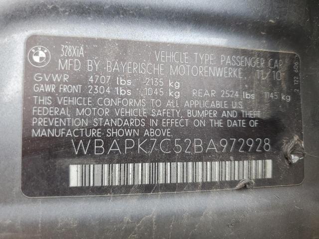 WBAPK7C52BA972928 - 2011 BMW 328 XI SILVER photo 12