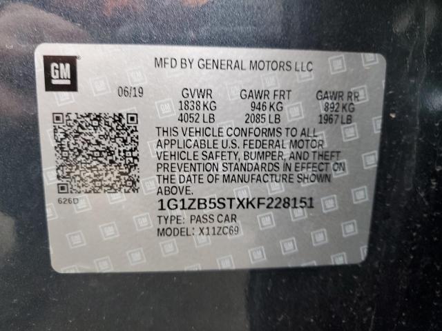 1G1ZB5STXKF228151 - 2019 CHEVROLET MALIBU LS CHARCOAL photo 12